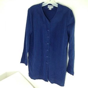 Papell Too Womens 100% Silk Top Blue Long Sleeve Blouse Shirt Size 6